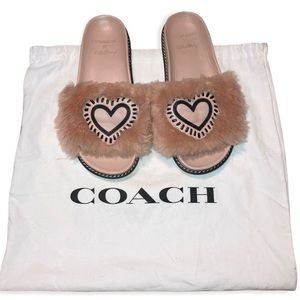 Coach X Keith Haring Pink Fur Leather Slides Size 6